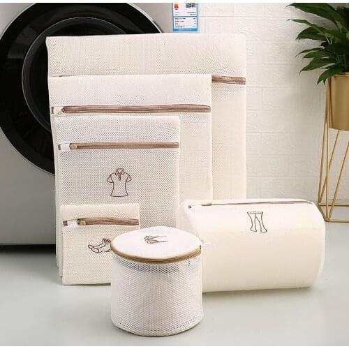 6PCS Embroidery Laundry Bag Thickened Double Layer Bra Underwear Washing Bag Machine Washing Net Bag Washing Bag