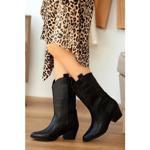 A5222-20Siyah Pink Potin Black Women Boots A5222-20