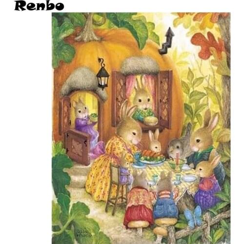 DIY Diamond Painting Cross Stitch Cartoon Rabbit Family full Square Diamond Embroidery sale Home Decoration 5D Mosaic Kits decor