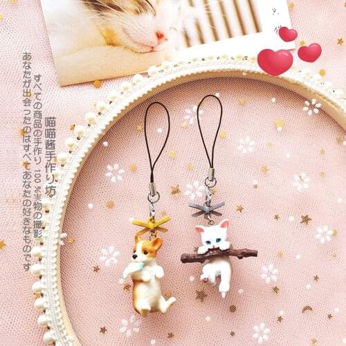 Cute Dog Cat Keychains Smart Phone Strap Lanyards Charm Kawaii Shiba Inu Animal Pendant Decor Car keys Bag Decoration Lover Gift