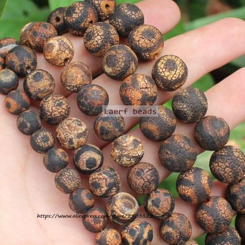 Natural Ancient Dzi Agate 3EYES Black Crackle 8-12mm Round space beads , For DIY Necklace Bracelet Jewelry Making