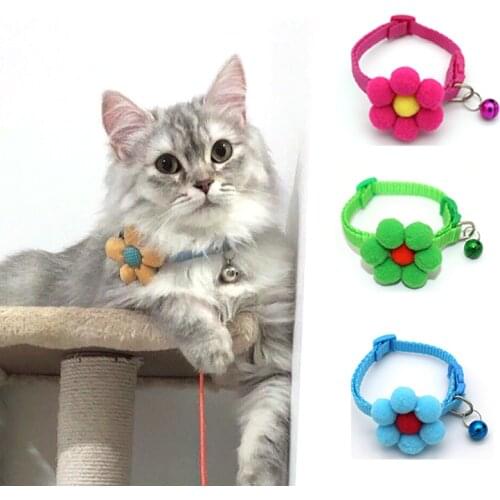 Colorful Cute Cat Collar Flower Adjustable Nylon Buckles Collar For Cats Necklace With Ring Bell Pet Supplies Dog Accesorios