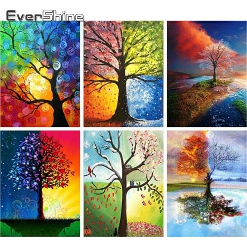 Evershine 5D Diamond Painting Scenery Tree Cross Stitch Mosaic Embroidery Complete Kit Beads Pictures Hobbies And Crafts