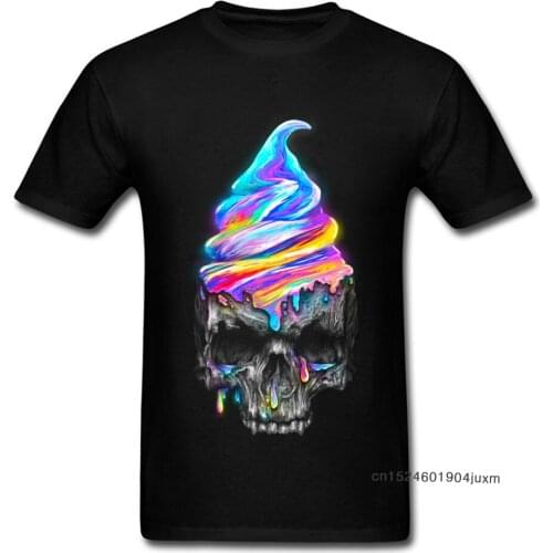 Fresh To Death T-shirt Unique Mens T Shirt Summer Rainbow Ice Cream Print Tshirt Skull 3D Black Tops & Tees Cotton Streetwear