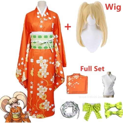 Anime Danganronpa 2 Hiyoko Saionji Kimono Cosplay Costume Adult Women Dangan Ronpa Kimono Halloween Gift Christmas Wig Orange
