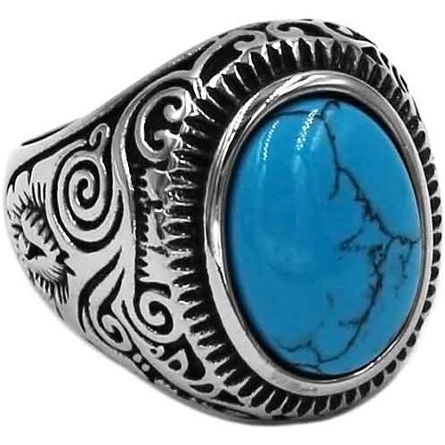 Wholesale Charm Blue Stone Rings Stainless Steel Jewelry Fashion Indian Style Biker Ring For Men Women SWR0910A