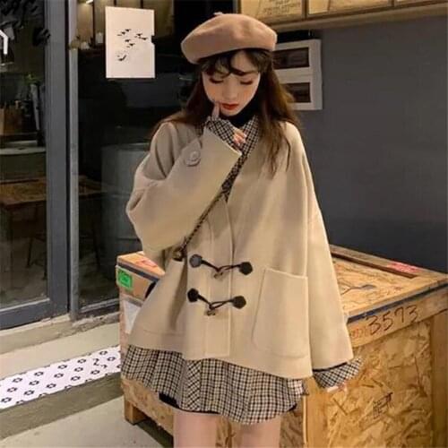 Korean Style Loose Button Pocket Knited Jakcet Plaid Shirt Autumn Winter Vintage Harajuku Women Streetwear cardigan feminino