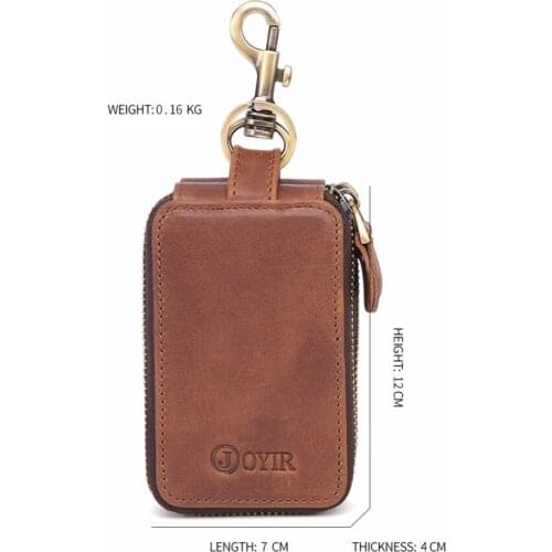 Men Double Zipper Car Key Wallets Genuine Leather Key Holder Wallet High-capacity Car Housekeeper Bag Key Case 6 Key Rings