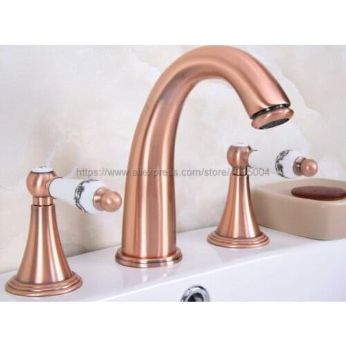 Basin Faucet 3 Hole Bathroom Sink Faucet Deck Mounted Cold Hot Antique Red Copper Sink Faucet Mixer Tap Nrg070