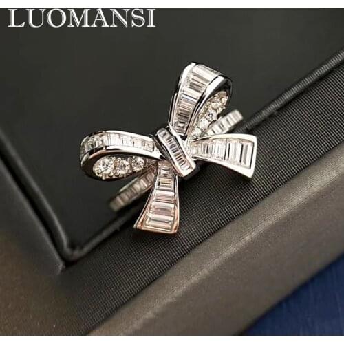 Luomansi S925 Silver Sweet Butterfly High Carbon Diamond Ring Wild Style Noble Woman Party Fine Jewelry