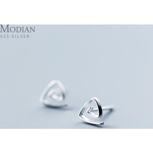 Modian Authentic 925 Sterling Silver Minimalist Geometric Triangle Tiny Stud Earring for Women Korea Style Ear Pin Fine Jewelry