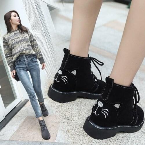 Fashion all-match womens shoes 2020 autumn and winter new casual frosted lace-up low-top Martin boots thick heel ankle boots