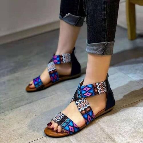 Fashion Flat Sandals Women Summer Shoes Comfort Zipper Beach Shoes Casual Gladiator Sandals Flats Free Shipping Shoes Size35-44
