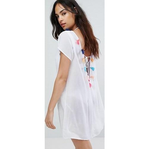 New Womens Fashion Simple Sexy Open Back Color Tassel Perspective Dress