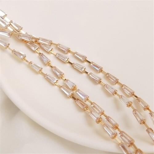 14K Gold Filled Austrian zircon claw chain t-shaped rectangular zirconium accessories DIY bracelet jewelry earring material