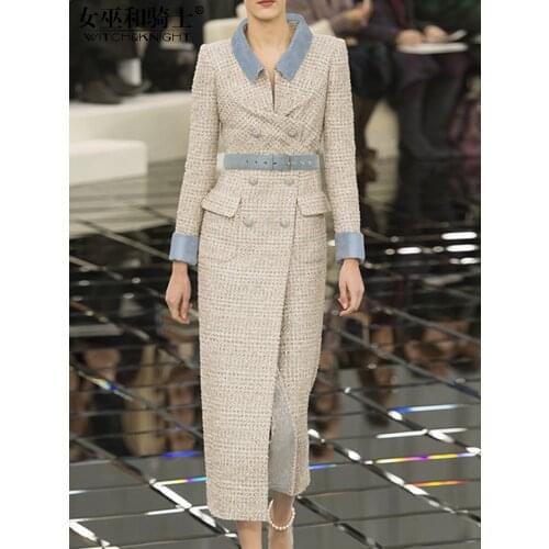 Little Fragrance Polo Collar Woollen Coat Long Waist Coat Celebrity Temperament Fashion Winter 2021