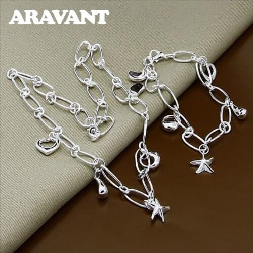 Bridal Jewelry Set 925 Silver Star/Heart/Water Drop Necklace Bracelets Chain For Women Wedding Jewelry Christmas Gifts
