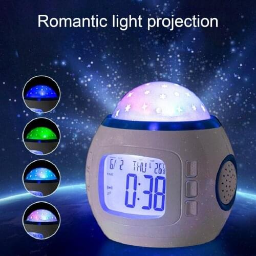 LED Rotating Night Lights Starry Sky Projection Lamp Night Light Electronic Alarm Clock Bedroom Decor Durable