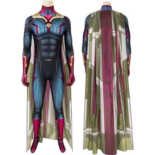 Adult Superheroes Infinity War Vision Jumpsuit Cosplay Costume Halloween Masquerade Cool Bodysuit