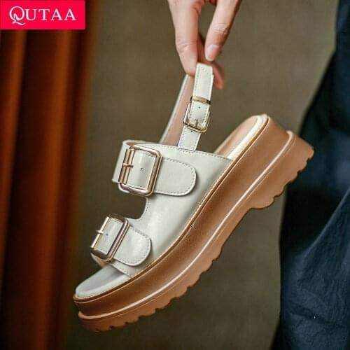QUTAA Women Shoes Genuine Leather Cow Leather Sandals For Women Shoes 2021 Summer Open-Toed Slippers