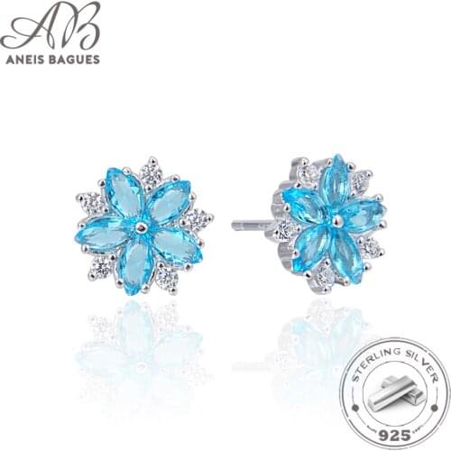 Aneis Bagues 100% Lovely 925 Sterling Silver Blue Topaz Gemstone Stud Earrings Fine Jewelry Gift Wholesale Drop Shipping