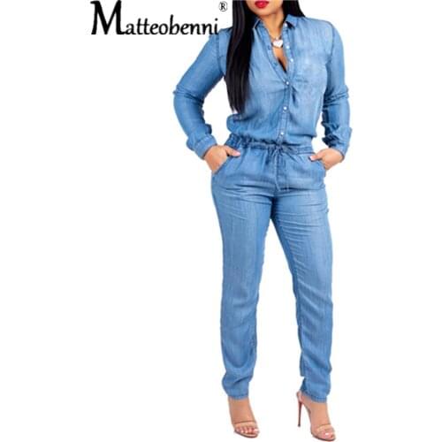 2021 Spring Fashion Women Denim Jumpsuits Long Sleeve Lapel Single-Breasted Jumpsuit Women Casual Streetwear Jeans Jumpsuits