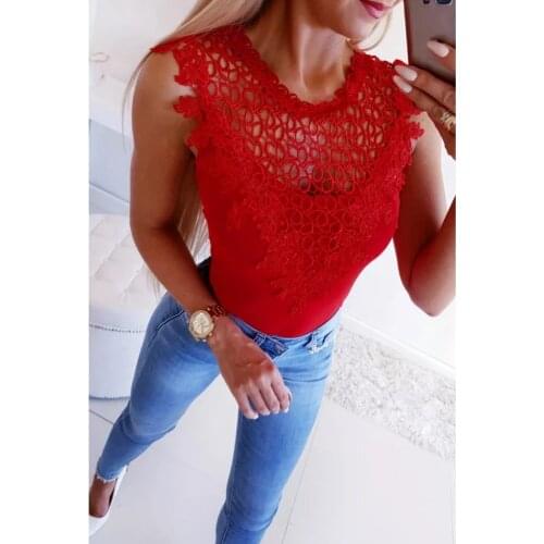 Hot Selling Sexy Summer Women Tops Sleeveless T-Shirt Lace Hollow Slim Flora Printed Minimalism Women Tops
