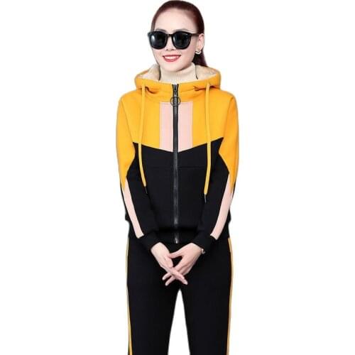 Women Tracksuit 2 piece Set Female Autumn Winter Plus Velvet Thick Set Hoodies+Pants Sport Suits Casual Sweatshirts Outfit 4XL B