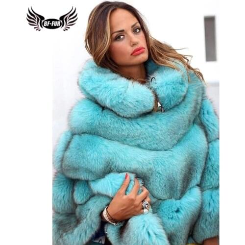 BFFUR Real Fur Fox Coat For Womens Top Quality Natural Fur Coat Ponchos and Capes Whole Skin Covered Women Winter Fashion Coats