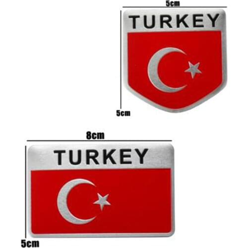 1Pcs 8*5cm/5*5cm Aluminium Alloy Car Styling 3D TURKEY Flag Emblem Badge Car Sticker Decals Accessories