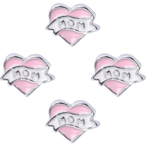 20Pcs/Lot F160 Pink Heart Letters Mom FLoating Charms Making Mothers Day Gift Memory Locket Jewelry