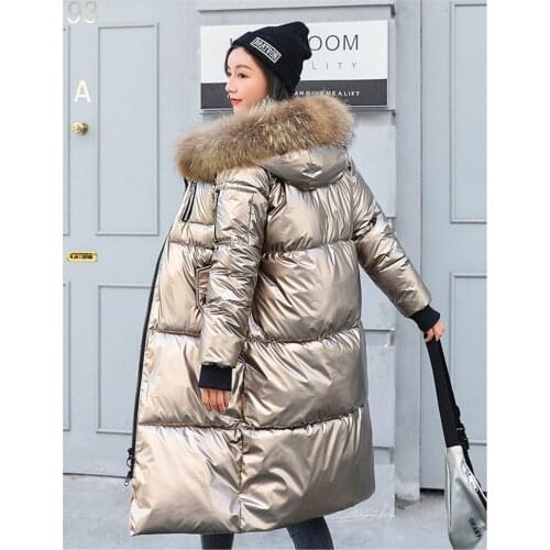 2020 Fashion Womens Winter Coat Long Parkas Glossy Big Fur Collar Hooded Down Jackets Winter Jacket Women Outwear m831