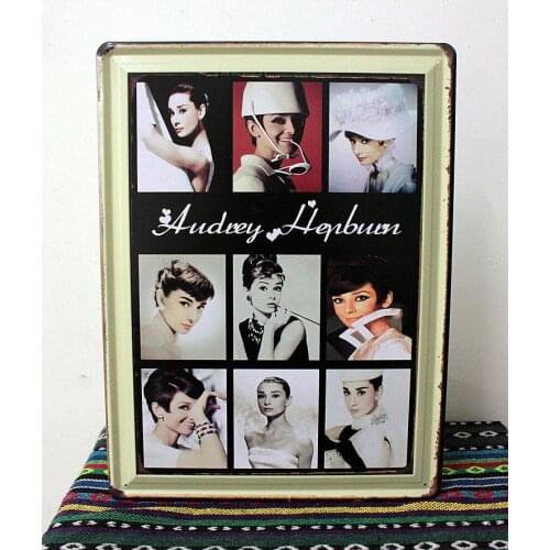 30pcs/lot Metal Sign shabby chic Audrey Hepburn Tin signs Art Christmas decoration House Cafe Bar Vintage iron painting N-23 Mix