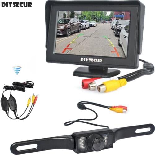 DIYSECUR 4.3 Inch Color TFT LCD Car Monitor + IR Night Vision HD Rear View Car Camera Wireless Parking Assistance System