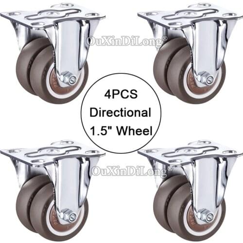 Free Shipping 4PCS 1.5Inch Heavy Directional Dual Wheels Castors Rubber Super Mute Furniture Casters Max Loading 135KG