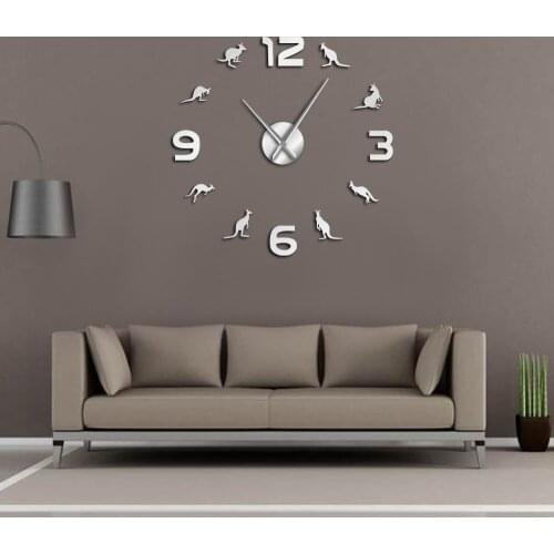 Australian Animal Wall Mirror Sticker Kangaroo Silhouette DIY Large Wall Clock Frameless Silent Watch Kids Nursery Room Decor