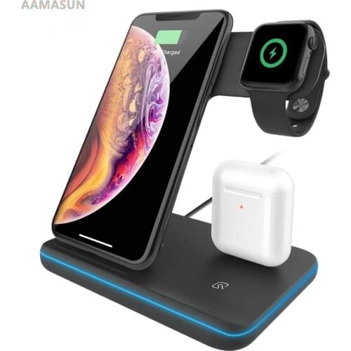 15W Fast Qi Wireless Charger Stand For iPhone 12 11 XS XR X 8 3 in 1 Charging Dock Station for Apple Watch 6 5 4 3 2 Airpods Pro