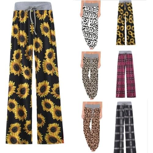 S-5XL Womens Pants Loose Floral Print Drawstring Casual Wide Leg Pants Female Summer Trousers Long Sweatpants Baggy Plus Size