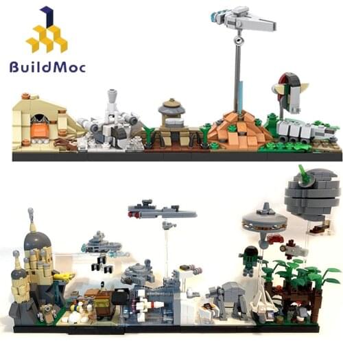 BuildMoc Space Wars City Skyline Castle Architecture MOC Millennium Spaceship Destroyer Flying Model Building Blocks Bricks Toys