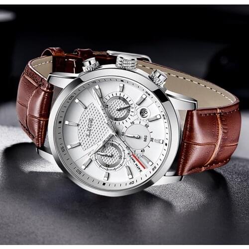 LIGE Mens Watches Gift Top Luxury Brand Waterproof Sport Watch Chronograph Quartz Military Genuine Leather Relogio Masculino