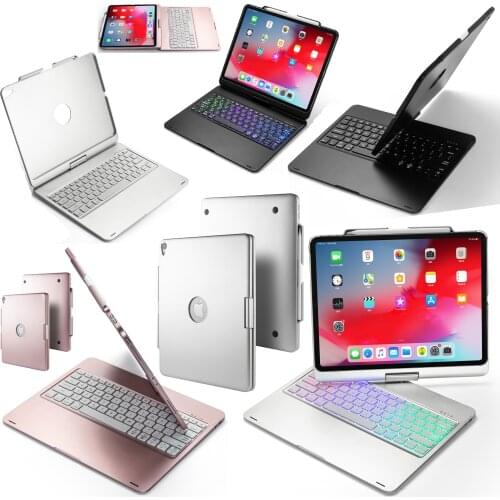 360 Degree Rotating Wireless Bluetooth 7 Color Backlit Keyboard Pencil Case Stand Smart Cover For Apple iPad Pro 12.9 2018 Coque