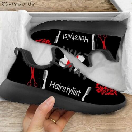 ELVISWORDS Hairstylist Design Casual Lace Up Walking Shoes for Women Stylish Ladies Summer Flats Shoes Breathable Girls Sneakers