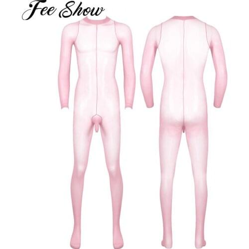 Sexy Gay Mens Long Sleeve Full Body Pantyhose Tights Erotic One-piece See Through Bodystockings Bodysuits Stretchy Body Stocking