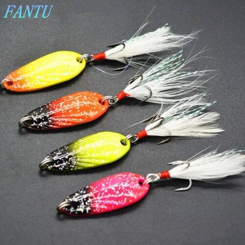 FANTU Hard Bait Spoon Lure Shell Feathers Horse Mouth Fishing Lure Spoon Colorized Fishing Tackles