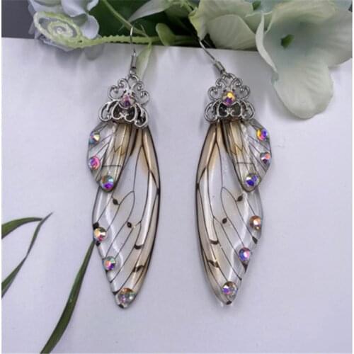 Fairy Butterfly Wings Dangle Long Earrings with AB Crystal Insect Jewelry for Her Holo Stat Gradient Angels Wing Earring #H3P9