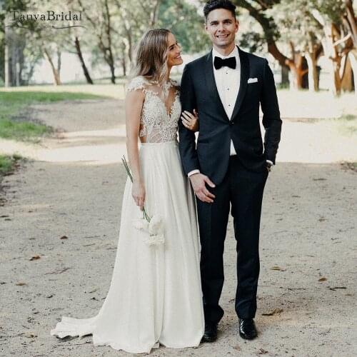 Cape Sleeve Classical Wedding Dresses See Through Backless Bridal Gowns A Line Bohemian Robe De Soriee DW415