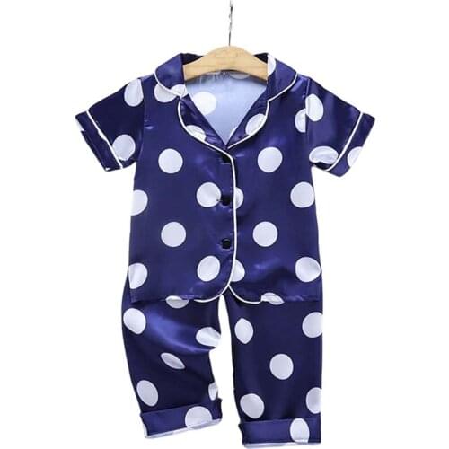 Summer Kids Pajamas Sets Ice Silk Baby Boys Girls Homewear Sleepwear Outfit Short Sleeve Tops+Pants 2pcs Sleepwears 1-6Y