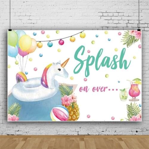 Summer Unicorn Swimming Ring Splash on Photography Backdrop Birthday Party Background Newborn Baby Shower Photocall Banner Booth
