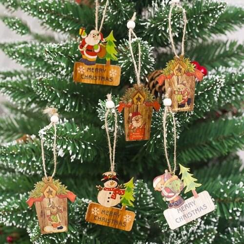 Cute DIY Christmas Decor Creative Wooden Crafts Christmas Elk Santa Pendants Decoration Wood Ornaments For Party Home Kids Gifts