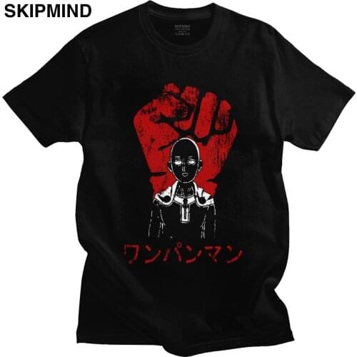 Grunge One Punch Man Saitama Sensei Tshirt Men Short Sleeved Japanese Superhero Anime Manga Printed T-shirt 100% Cotton Tee Tops